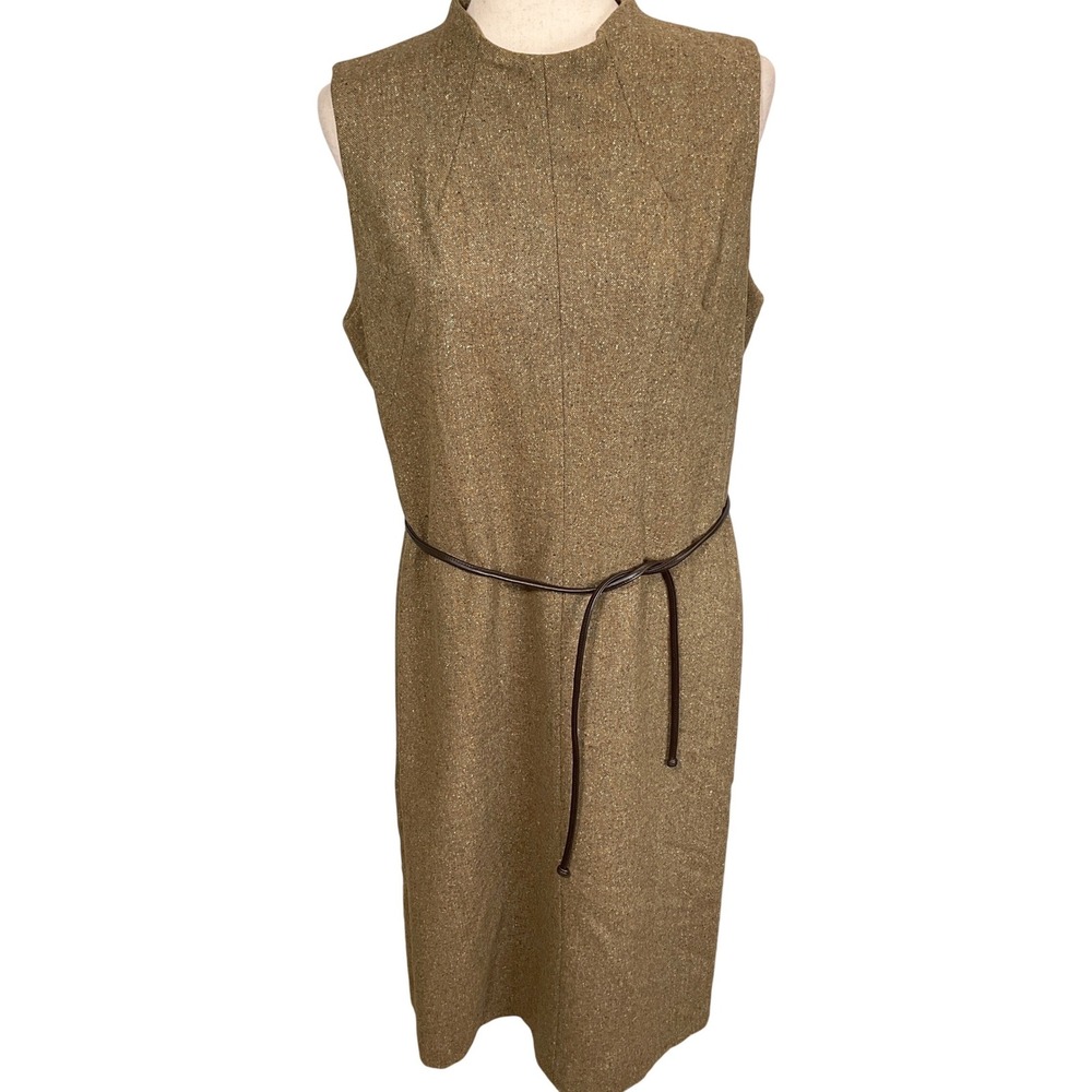 Trio New York Dress Womens 12 Olive Multi Flecked Sheath Wool‎ Tweed USA VTG